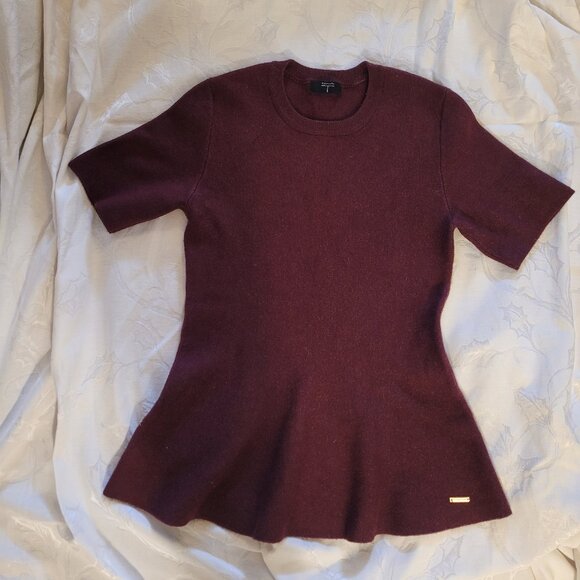 T Tahari Peplum Pullover Sweater in Burgundy - Picture 2 of 6